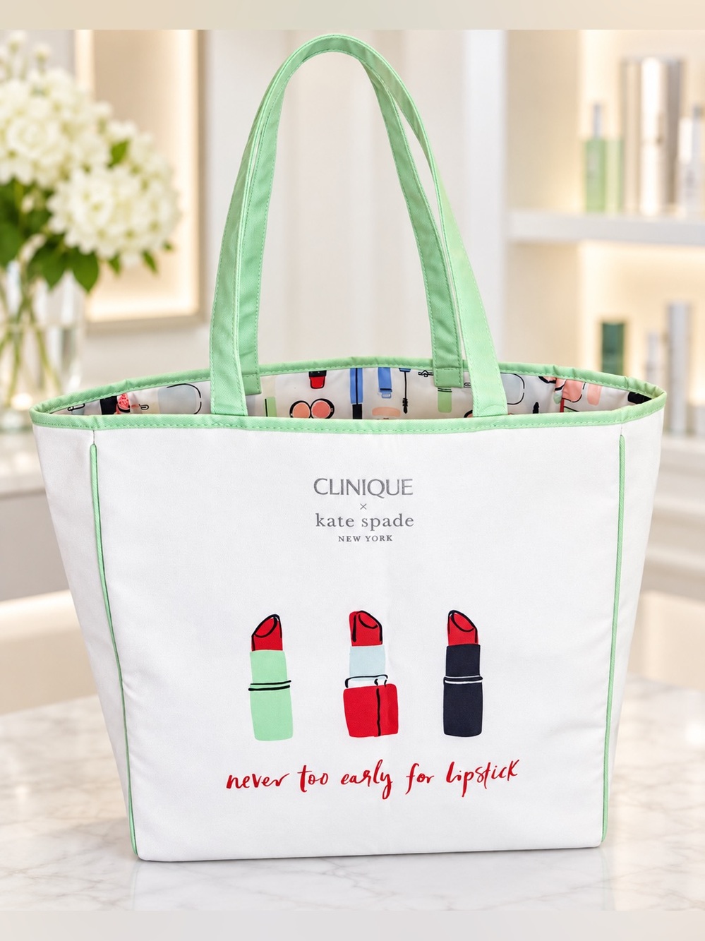 Clinique x Kate Spade Never Too Early for Lipstick Tote Bag
